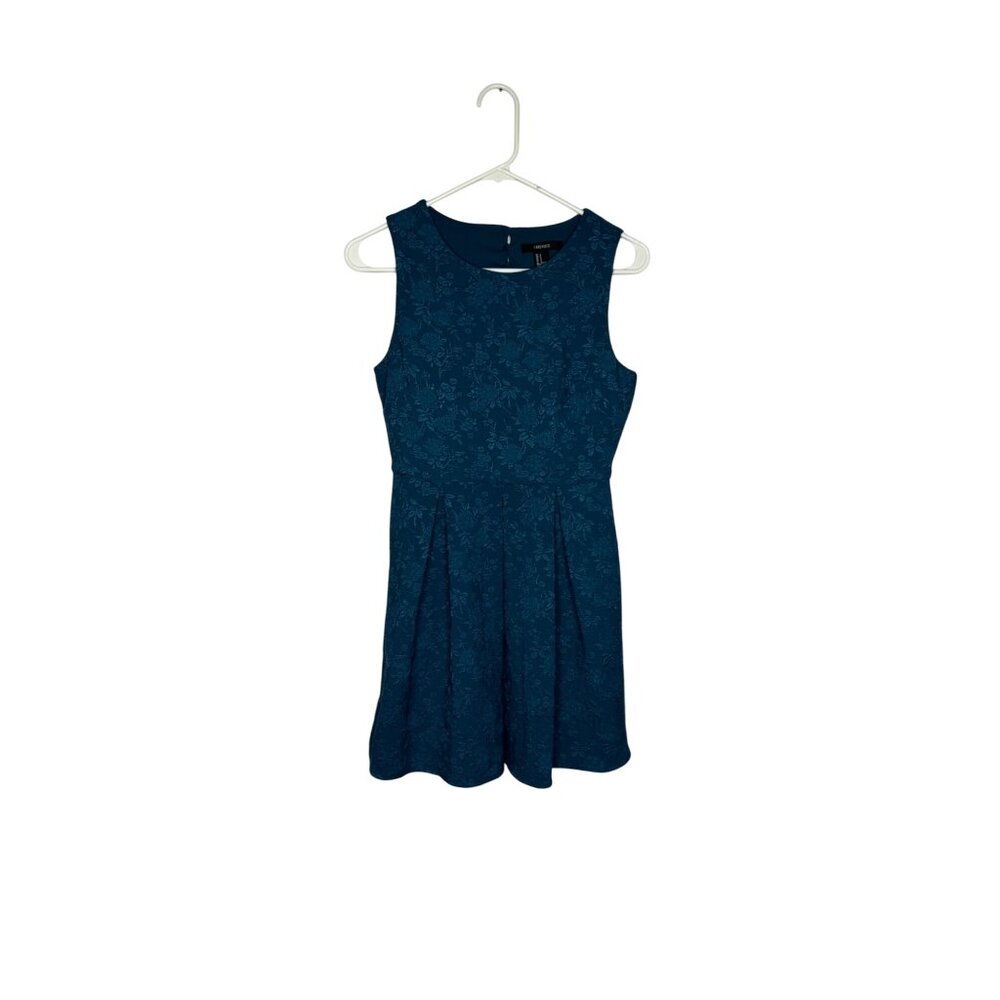 Teal Floral Jacquard Sleeveless Mini Dress Keyhole Back Womens S
